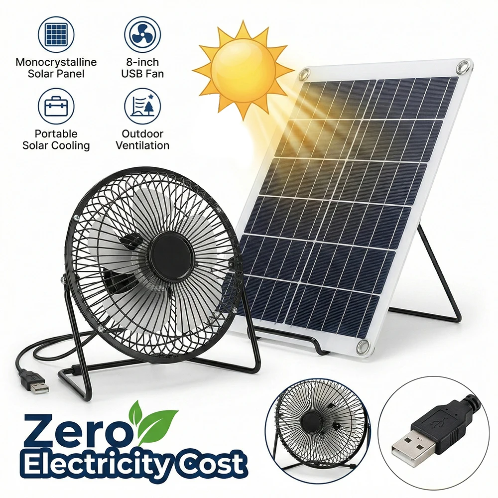 8 Inch Solar Powered Vent Fan Kit 15W IP65 Waterproof Solar Panel Install-Free Works On Cloudy Days Air Circulation Cooling Fan For Chicken Coop Greenhouse Shed