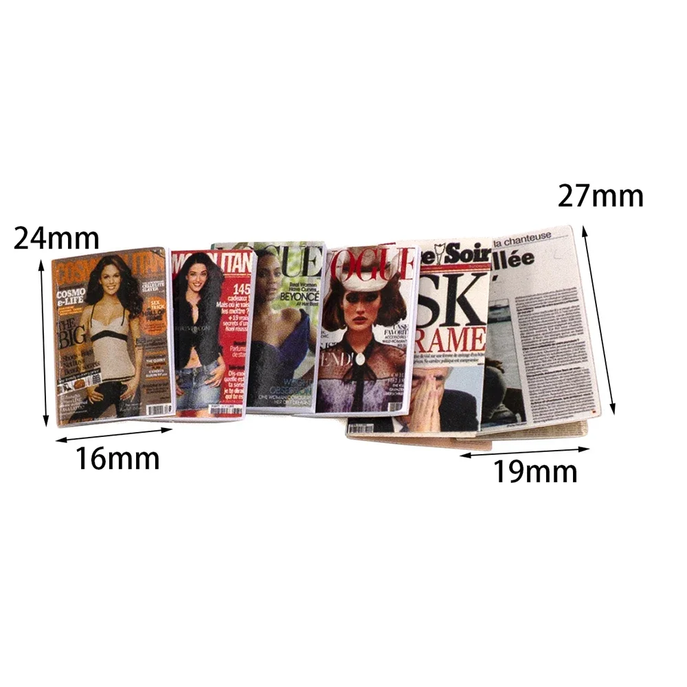 6Pcs 1/12 Doll House Miniature Magazine Newspaper Simulation Book Model Toys for Mini Decoration Dollhouse Accessories