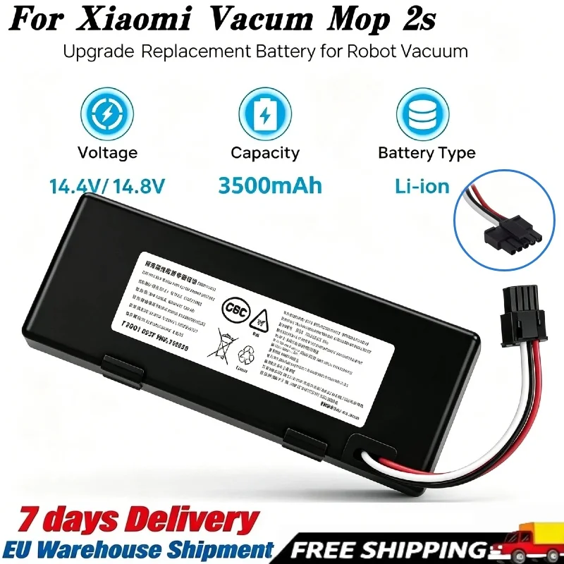 Batterie de rechange au lithium rechargeable haute sécurité 14,4 V 3 500 mAh, maintient une sortie d'alimentation constante, triple protection contre la surcharge, la surchauffe et les courts-circuits, pièces de rechange universelles pour robot nettoyeur Xiaomi Mijia 2S Mop P Conga 3290 3390.