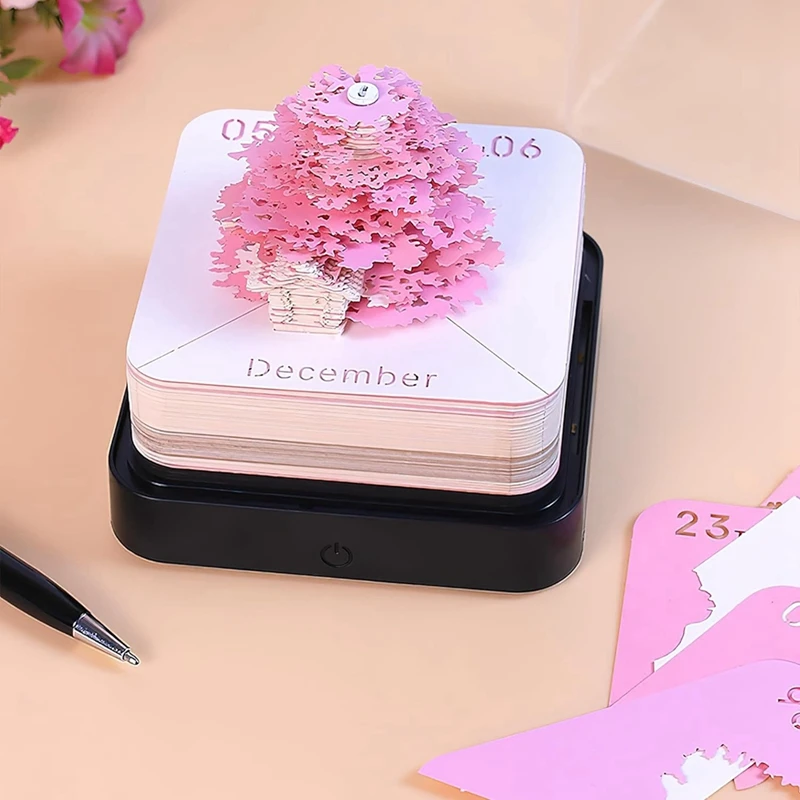 3D Art Calendar Memo Pad 2024, Creative Timepiece Calendar Sakura Tree Rip Away Paper Carving Sticky DIY Note