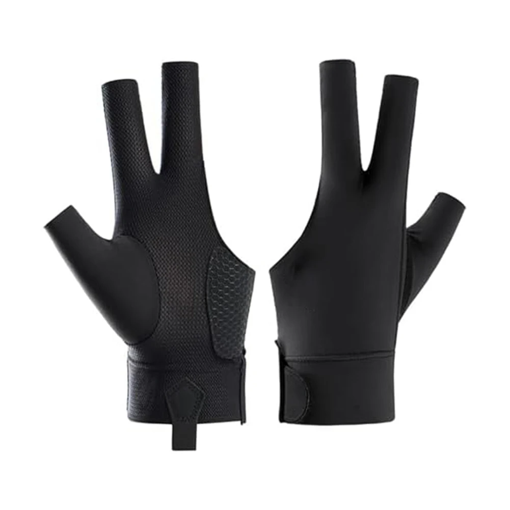 Non Slip Left Hand Billiard Glove Breathable Nylon Three Finger Design for Better Grip During Pool and Snooker Games