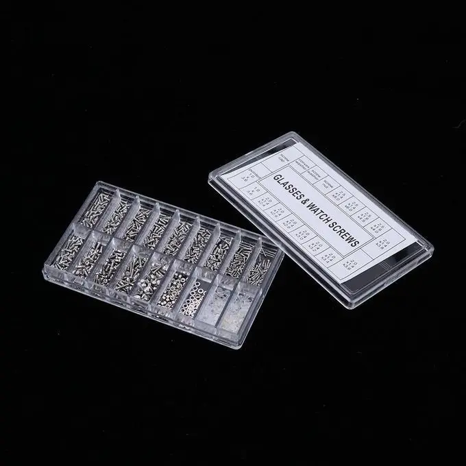 Glasses Screw Accessory Box/Nose Pad Screw Clock Glasses Repair Screw Set 18 Grids 1000 PCS