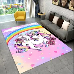 Tappeto 3D Cartoon Unicorn Animal Area, tappeto tappeto per soggiorno camera da letto per bambini divano zerbino Decor, tappetino antiscivolo per bambini