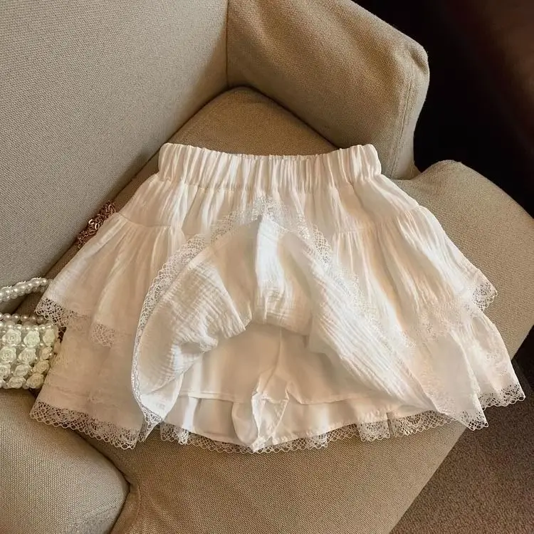 

Sweet Puffy Cake Women Skirts kawaii lace patchwork black Mini Skirt Campus Harajuku Casual Versatile Elastic Waist Solid Skirt