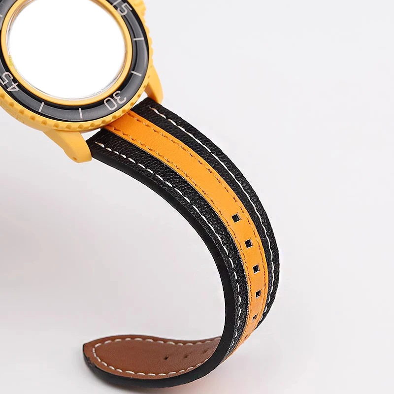 Correa de reloj de piel de vaca para Swatch Blancpain biocerámica Scuba Fifty Fathoms 22mm gris azul verde naranja unisex correa de reloj con código de color