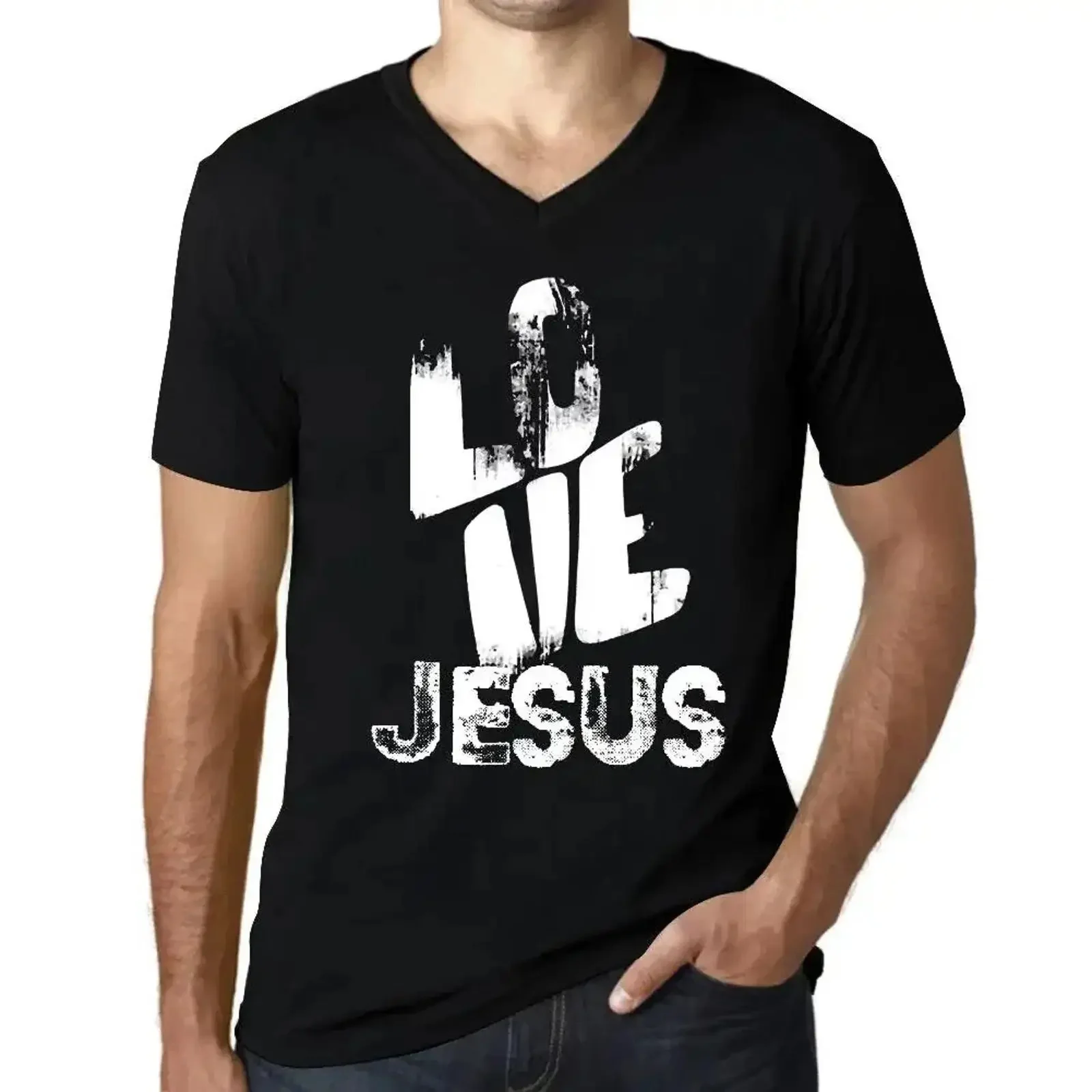Herren Grafik T Shirt V Ausschnitt Liebe jesus Love Öko Verantwortlich vintage Washed homme Stylish designer clothes