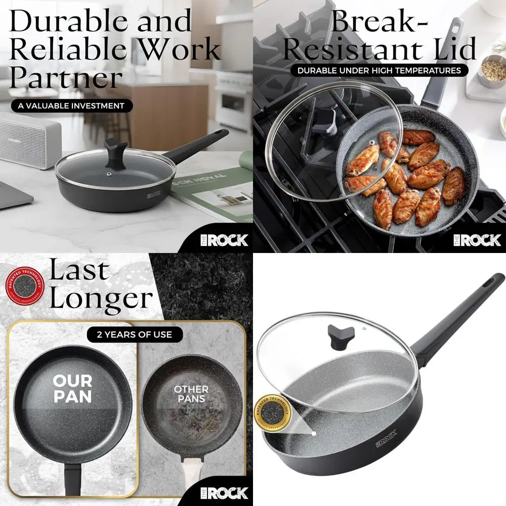 

8-дюймовая антипригарная сковорода с крышкой - термостойкая ручка, можно мыть в посудомоечной машине, черная