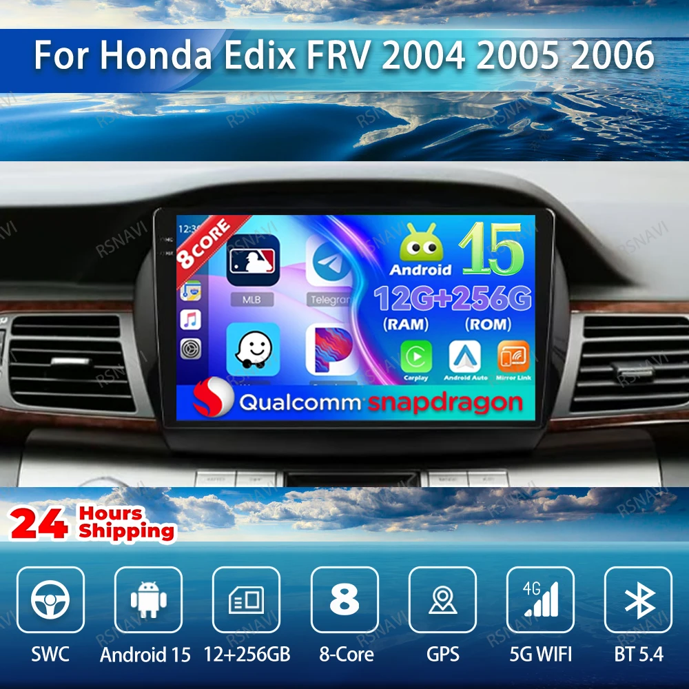 

Android 15 Car Radio For Honda Edix FRV 2004 2005 2006 2007 2008 2009 WIFI+ 4G LTE QLED BT AUTO Qualcomm 360 Camera Multimedia