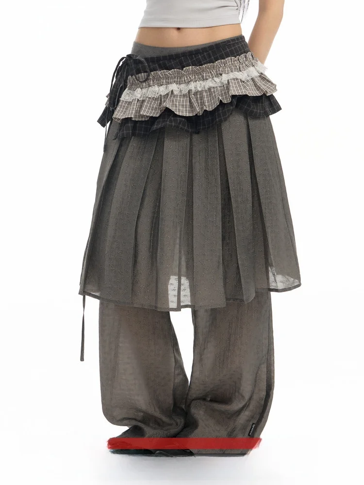 tgns-plaid-floral-patchwork-women's-new-vintage-artistic-overlap-belted-waist-design-sense-pleated-curtain-skirt-design