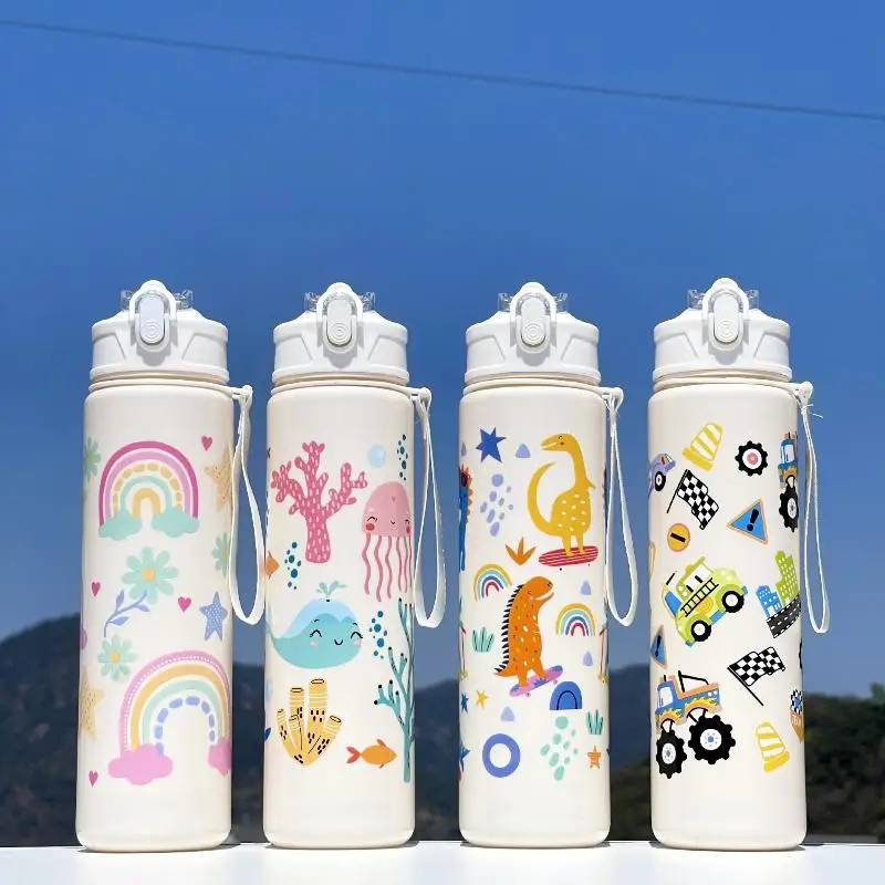 800ML Dinosaur Water Bottle For Kids Water Sippy Cup With Silicone Straw Plastic Water Bottles Summer Kids Water Cup