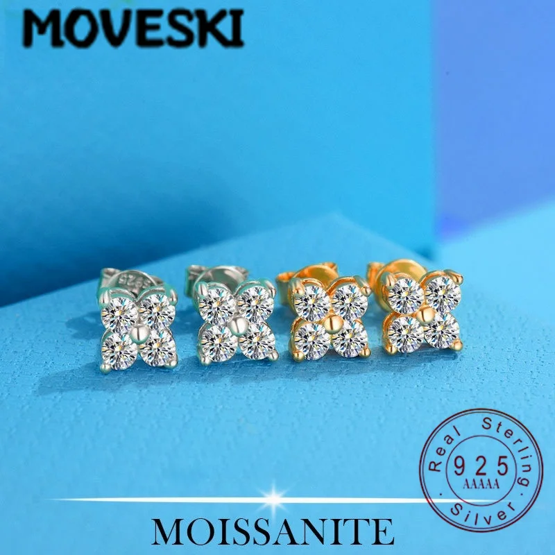 

Серьги-гвоздики из стерлингового серебра 925 пробы с цветочным дизайном и муассанитом | Гипоаллергенные серьги с цветочным дизайном для женщин, повседневные украшения