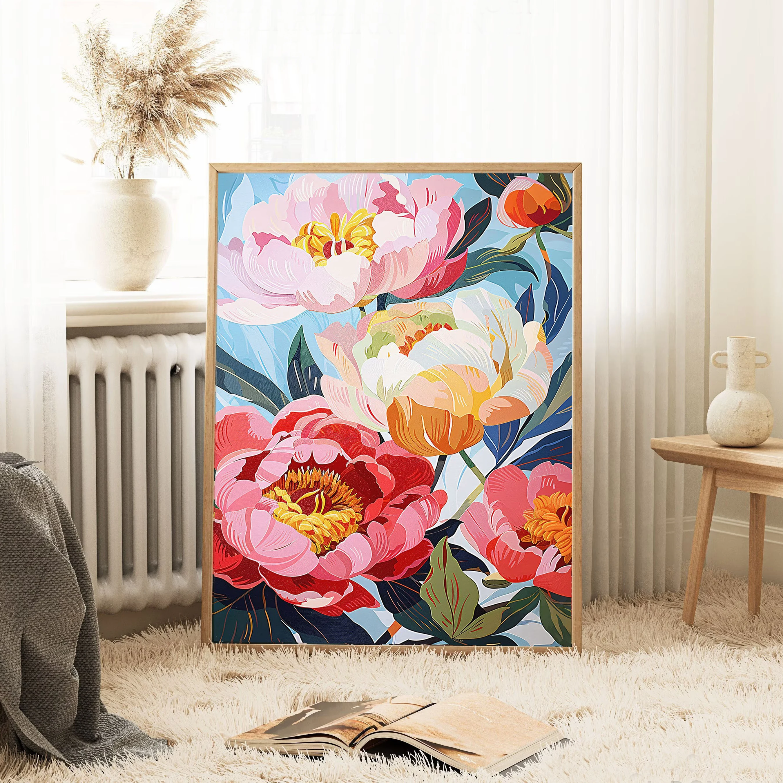 

Peony spring flowers painting art print brilliant summer garden peony flower plant poster canvas painting print art home decor