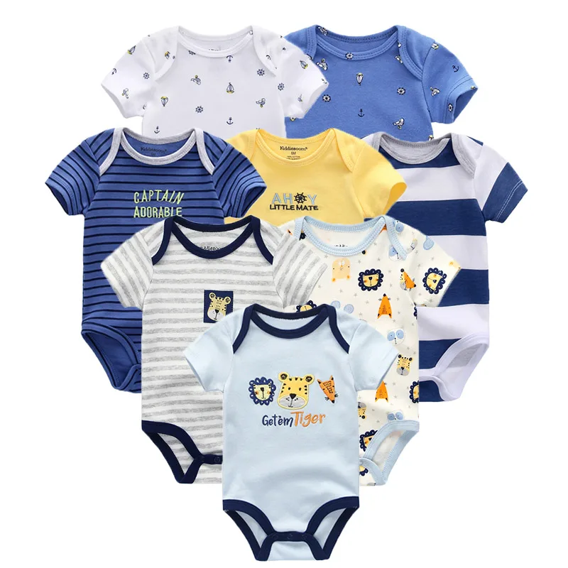 Kiddiezoom 8Pcs/Lot Baby Bodysuits Fashion Cartoon Newborn Boy Girl Onesies Infant Clothing Sets