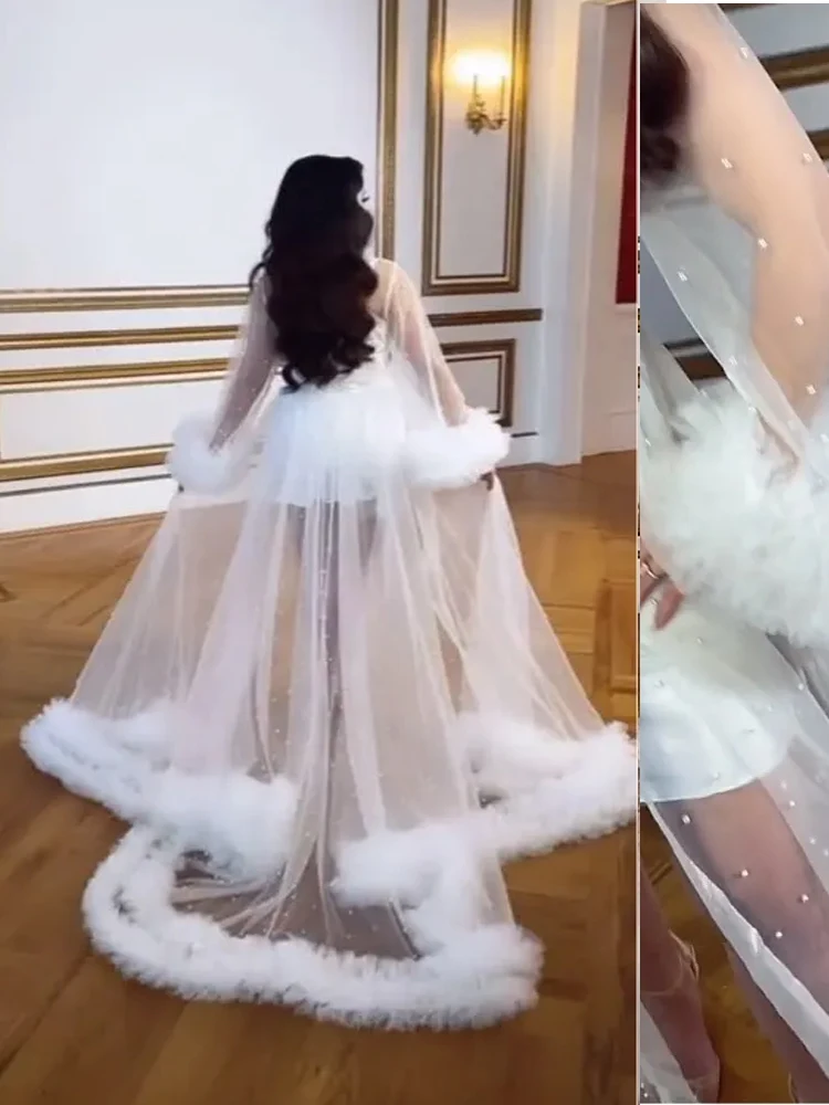 Ruffles งานแต่งงาน Robe ถ่ายภาพไข่มุกหญิงตั้งครรภ์การถ่ายภาพชุดราตรี Tulle Robe เสื้อคลุมอาบน้ําเสื้อแจ็คเก็ตยาวที่กําหนดเอง