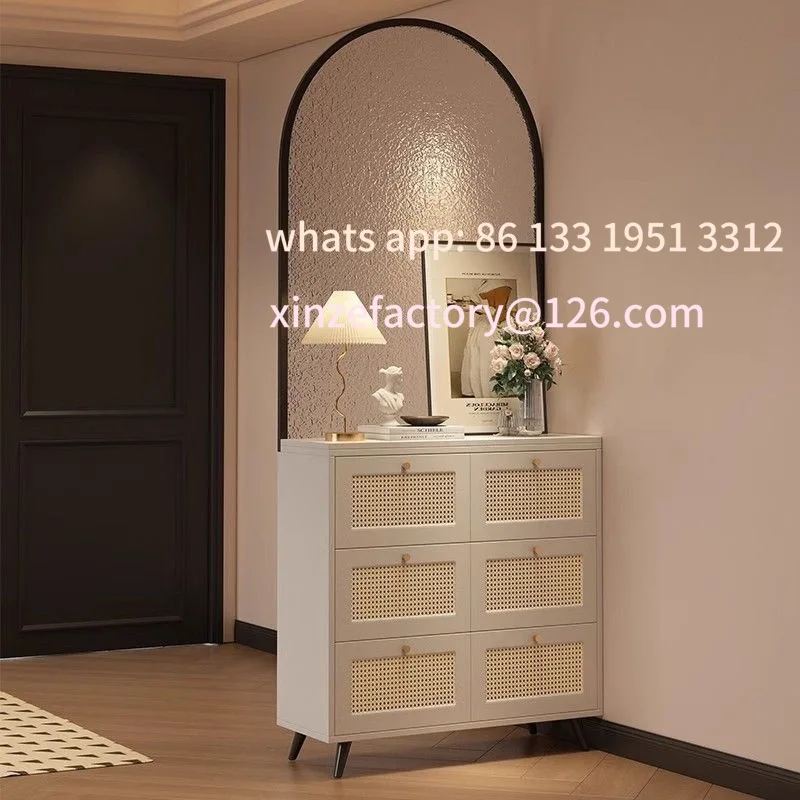 

Customizable Entry Entrance Cabinet Shoe Cabinet Integrated French Cream Style Living Room Entrance Partition Glass Screen