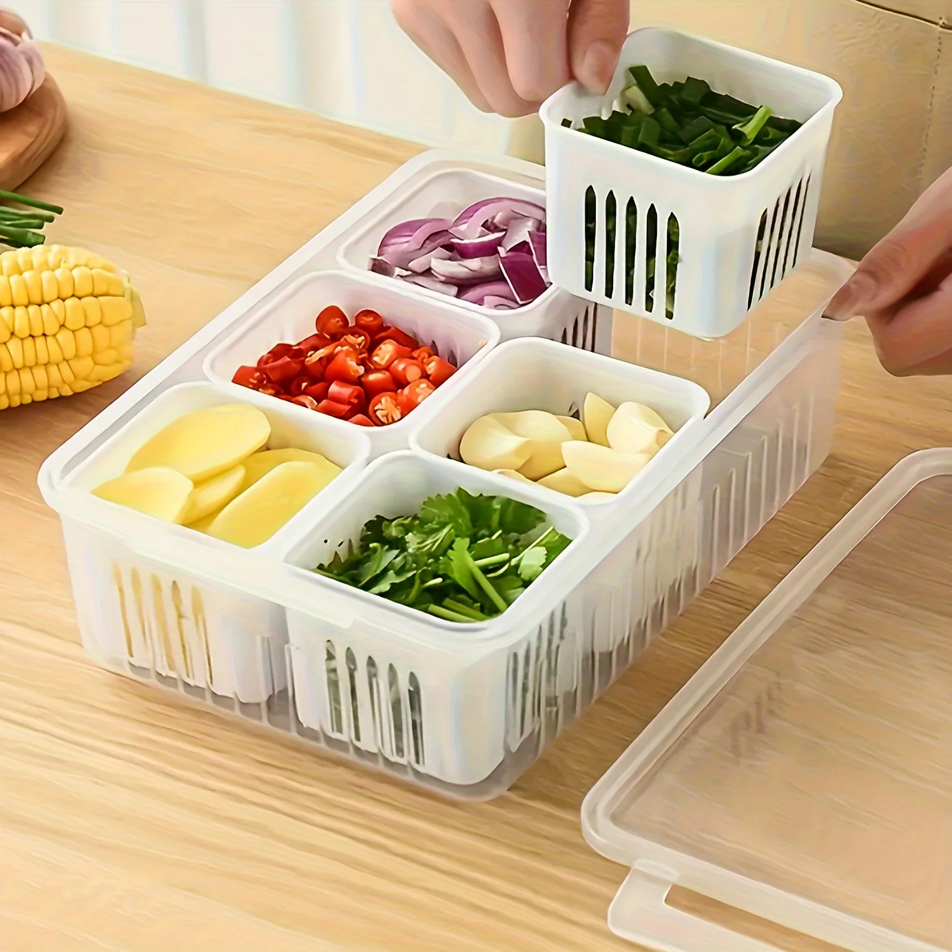 Plastic Food  Containers with Flip-Top Lids, Freezer Safe, Multipurpose Square Containers with Drain Crisper, Hand Wash Recommen