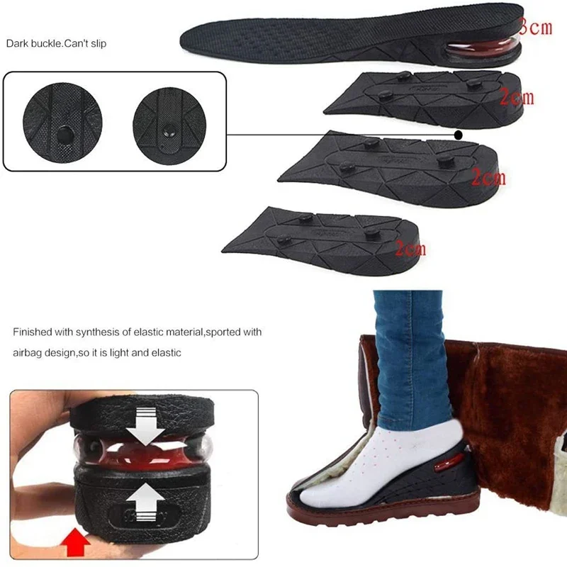Höhe erhöhen Einlegesohlen Luft Schuh Kissen Lift Einsatz Männer Frauen 3-9cm unsichtbare variable Einlegesohle verstellbarer Schnitt größer Stütz polster – Detail 7