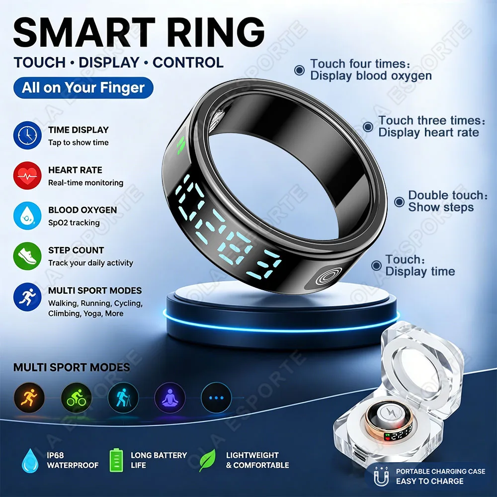 With Display Screen Smart Ring Heart Rate Blood Oxygen Sleep Display Multiple Sports Modes Pedometer For Android IOS Smart Ring