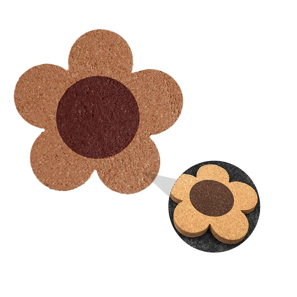 

4pcs Flowers Cork Coaster Pad Reusable Absorbent Non Slip Drink Wood Pattern Protect Furniture Surface Kitchen Decor