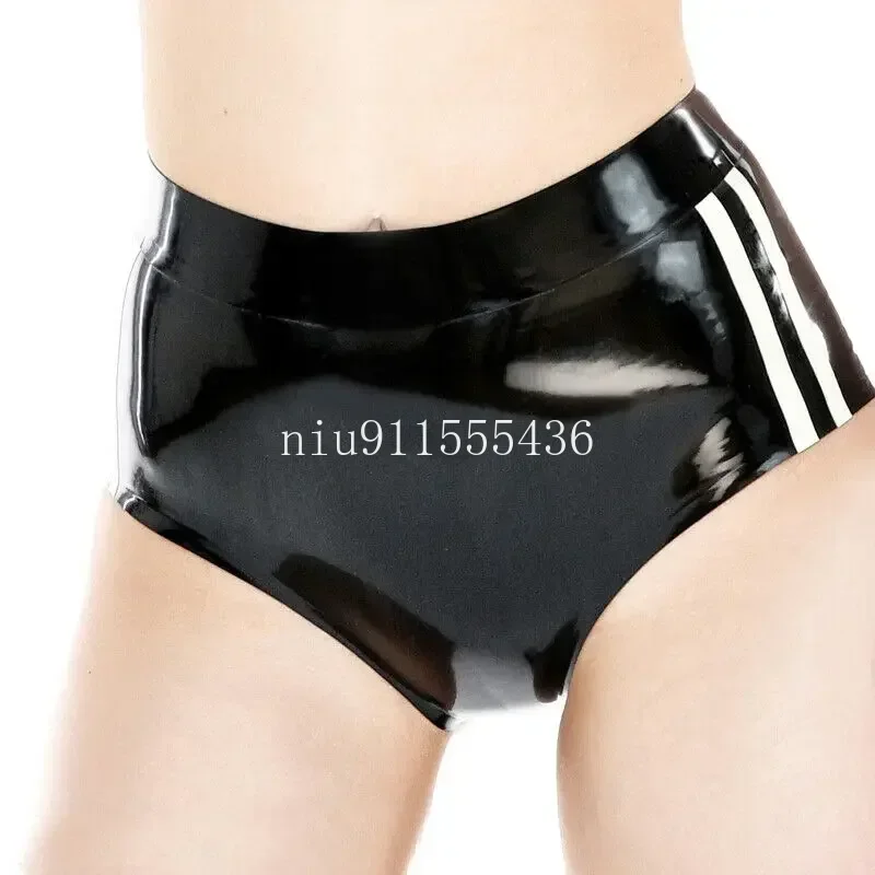 Calzoncillos de látex negros sexys para mujer con 2 cremalleras, medias de goma fetiche, pantalones cortos, ropa interior