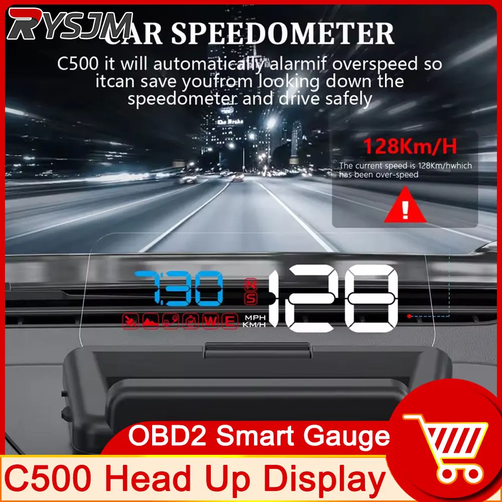 C500 HUD OBD Water Temp RPM Voltage Alarm Mirror Speedometer Car Head Up Display Windshield Projector Car Security Alarm