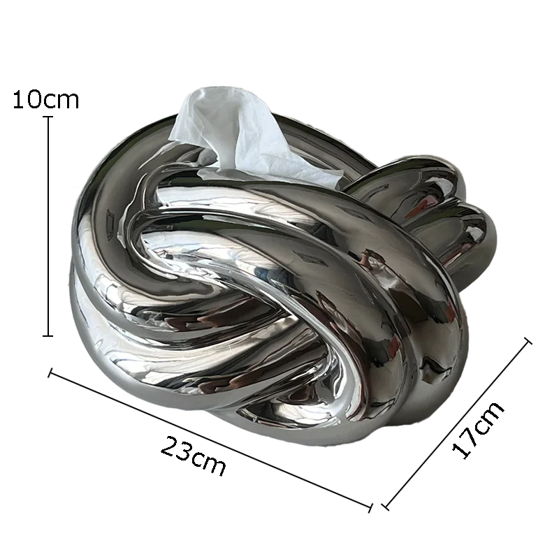 

Silver Ceramic Tissue Box Twisted Knot Tissue Box Paper Extractor Porcelain Paper Towel Case Napkin Holder Home Decoration