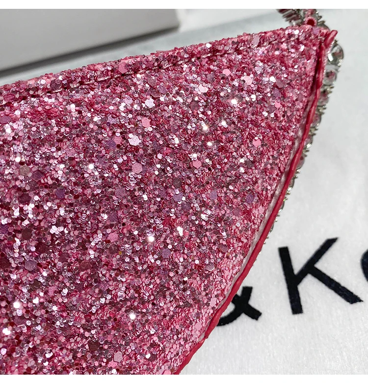 Glitter Sequins Heart-Shaped Fashion Women Handbag Crystal Shiny Rhinestones Metal Handle Evening Bag Wedding Party Clutch Purse