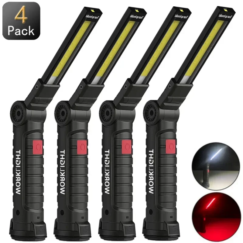Portable Foldable COB LED Work Flashlight Rechargeable 5 Lighting Modes with Magnetic Lanterna Hook Lamp for Repairing Outdoor
