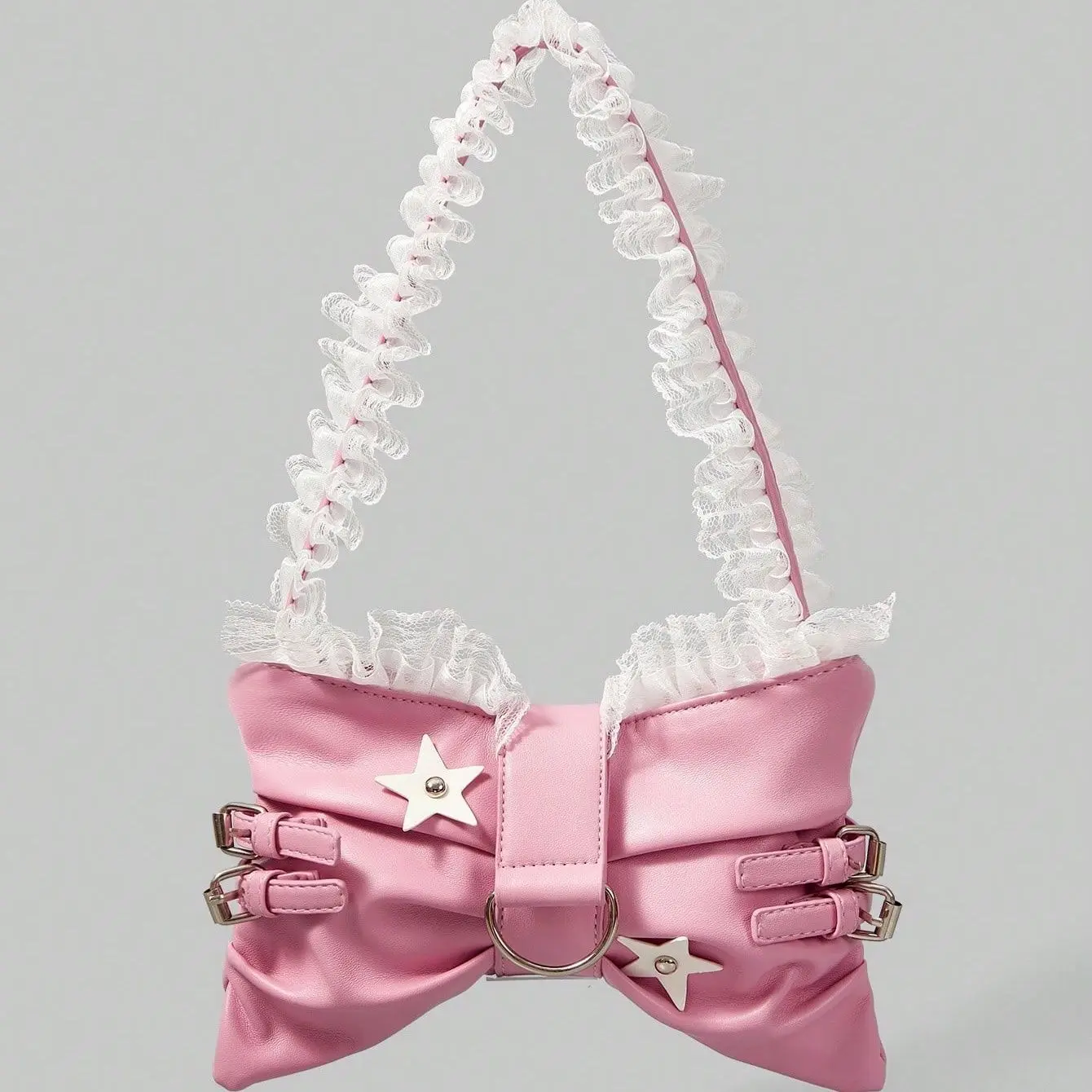 

Original Kawaii Women's Handbags Cute Pink Ins Sweet Leather Versatile Bag Shoulder Bags Bow Japanese Purse Loli Lace Tote Star