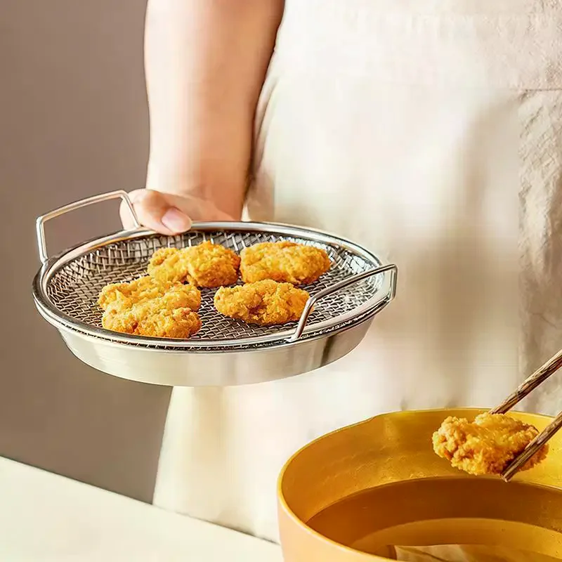 Stainless Steel Frying Oil Filter Basket Kitchen Drain Oil Residue Filter Household Frying Pan Strainer Water Control Tool