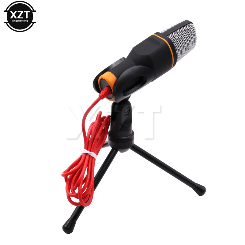 3.5mm Audio Wired Stereo Condenser Microphone With Holder Stand Clip For PC Chatting Singing Karaoke Laptop