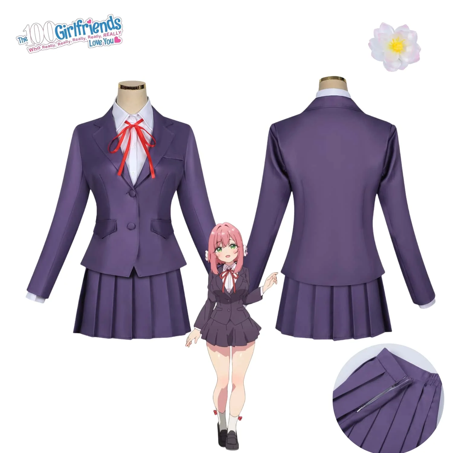 

The 100 Girlfriends Who Really Love You Cosplay Cosume Anime Hakari Hanazono Role Play Clothes Purple Dress Uniform for Women