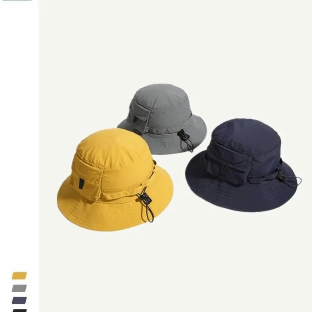 Anti-UV Foldable Bucket Hat Breathable With Storage Bag Waterproof Sun Hat Polyester Pocket Design Quick Drying Fisherman Hat