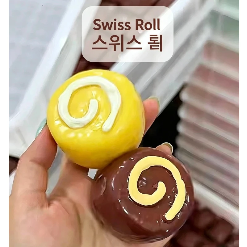 Crunchy Choc Swiss Roll Cake Squishy Simulated Block Filling Handmade Squeeze Ball Slow Rebound Stress Relief Sensory For Adults