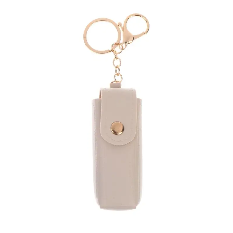 Solid Color PU Leather Portable Mini Lipstick Pouch Keychain Mirror Pendant Keyring Fashion Storage Bag Women Makeup Accessories