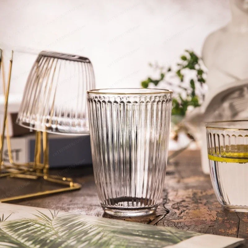 Inner striped coffee cup Vertical striped glass Household transparent water cup Juice milk Breakfast cup