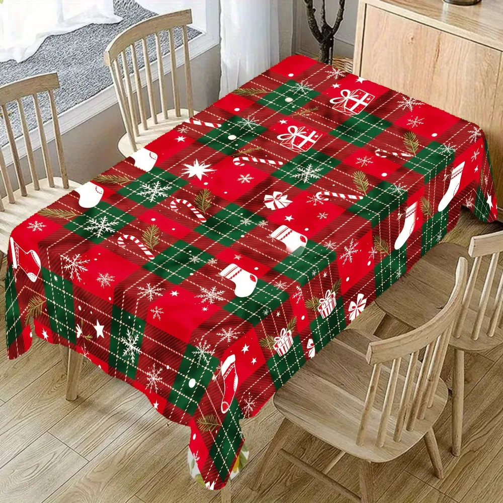 Christmas Rectangle Table Cloth for Kitchen Dining Christmas Decoration Reusable Tablecloth for Indoor Banquet Table Decor