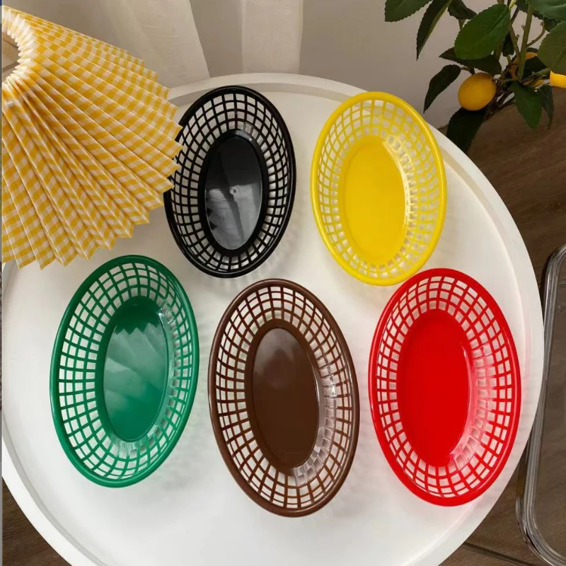 Plastic Platter Oval Food Basket Kitchen Desktop Storage Basket Hot Dog Serving Plate Restaurant Fast Food Tray Photo Prop Decor