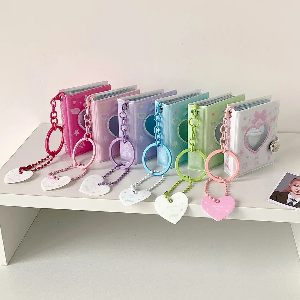 

Mini 2 Inch Keychain Photo Album Cute Heart Sticker Book ID Card Holder Pocket Size for Girls