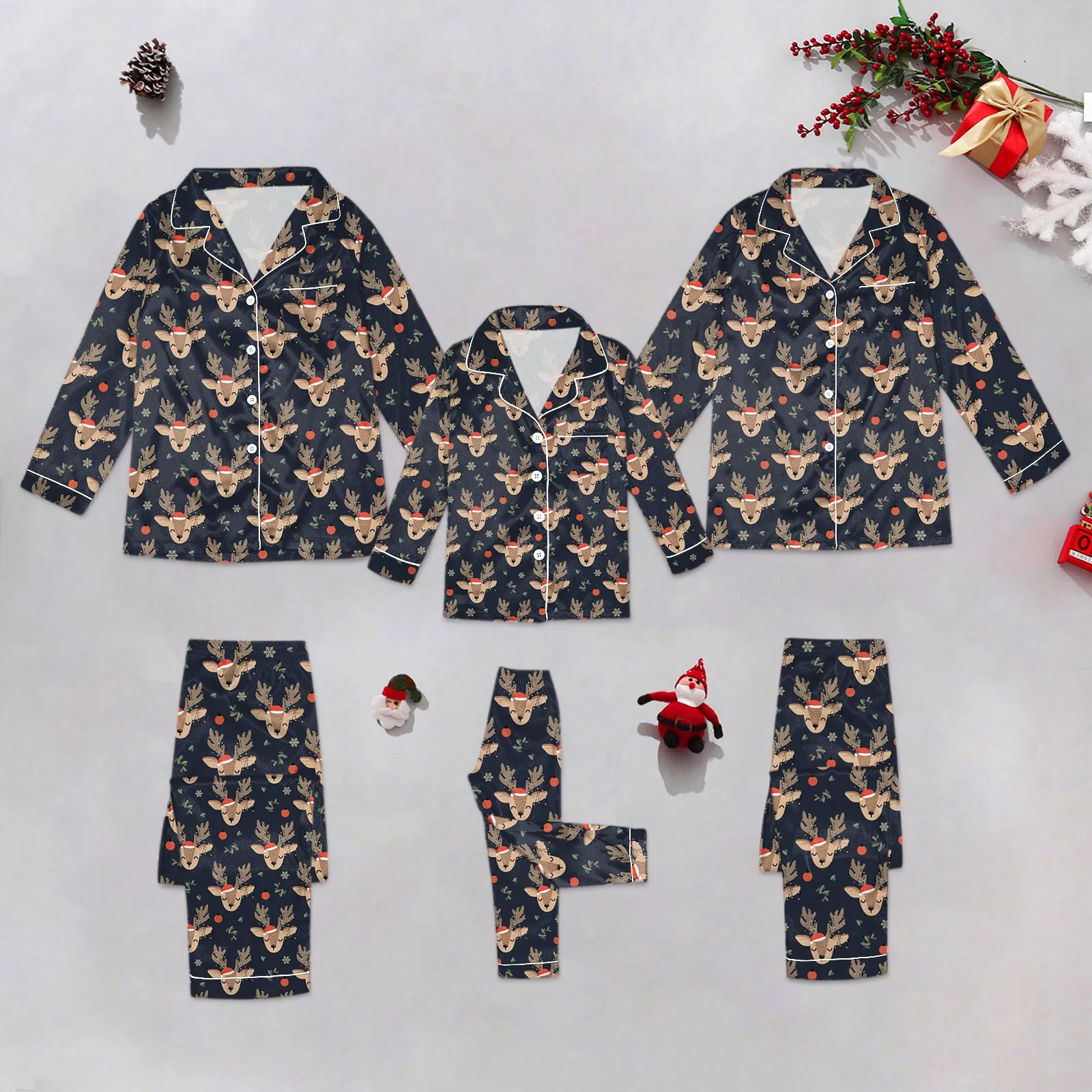 Family Matching Christmas Set Christmas Matching Couple Pajamas Festive Christmas Printed Pajamas Set Baby Style Two Piece Set