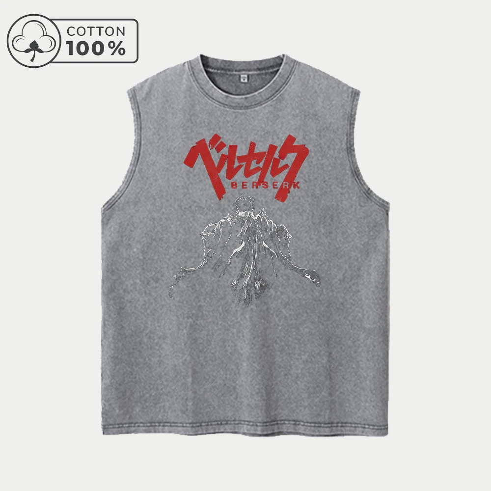 Men's Distressed Washed Vest With Unique Back View Print Pure Cotton Sleeveless T-Shirt Retro Street Style Commute Fashion Outfi
