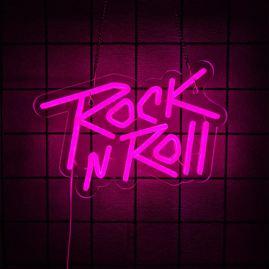 Rock and Roll Neon Sign, Live Music LED Neon Light for Wall Decor Light Up Sign for Bedroom Music Studio Birthday Decor USB