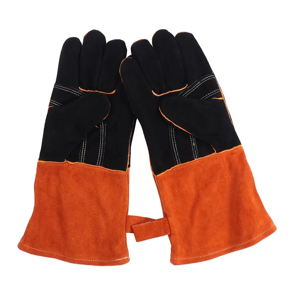 1 Pair Anti-Heat Leather Welding Gloves Labor Protection Cowhide Leather Work Safety Glove Antiskid Wear Resistant