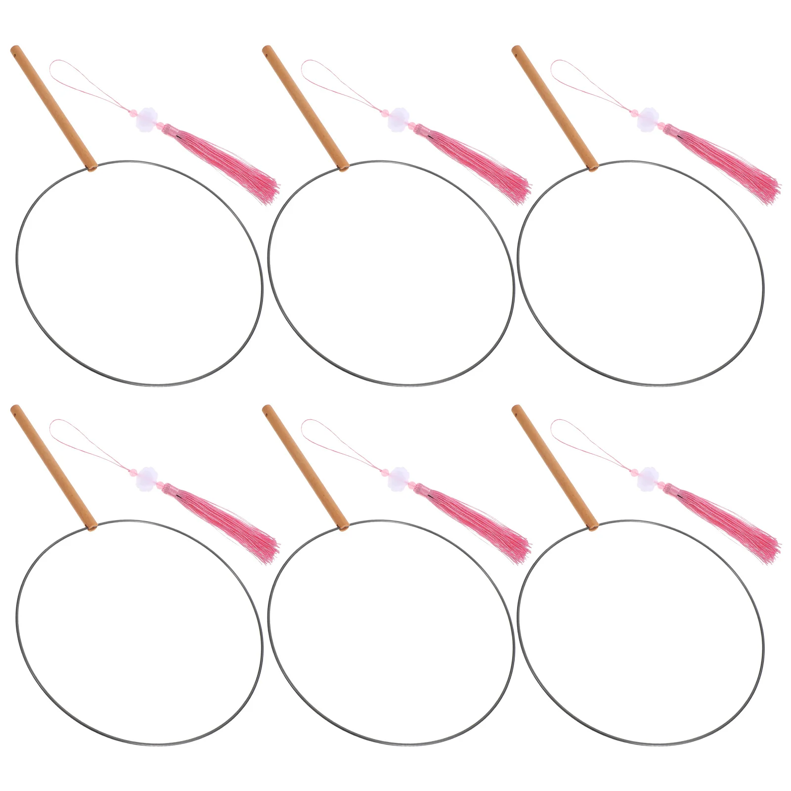 

6Pcs Handmade Chinese Hand Fan Frame Iron Sturdy Circular Design Short Handle for DIY Wedding Stage Performance Party Supplies