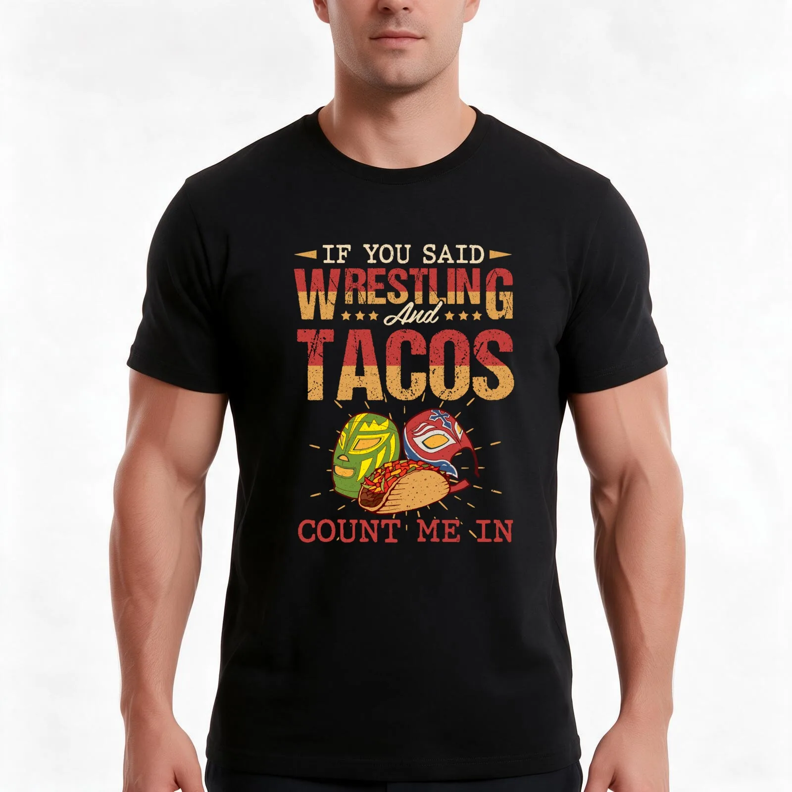 Wrestling and Tacos Count Me In Funny Wrestler T-Shirt Summer Casual Cotton Tee Oversized Streetwear Tops Unisex Men Women