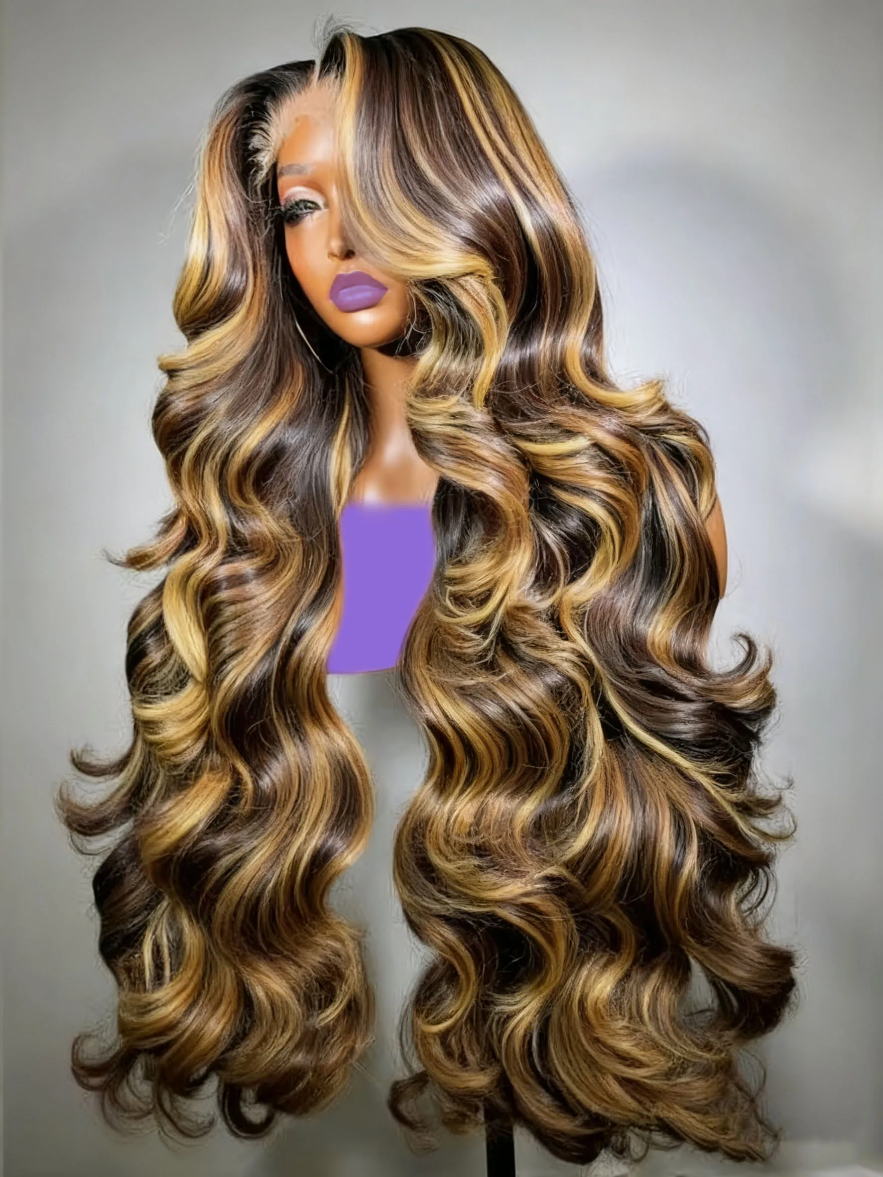 

30-40 дюймов # Новинка! Парик из натуральных волос 4/27 Highlight, 13x6 HD Lace Frontal Wig, омбре, с эффектом Body Wave, бразильский, с кружевной передней частью, Natural Water Wave