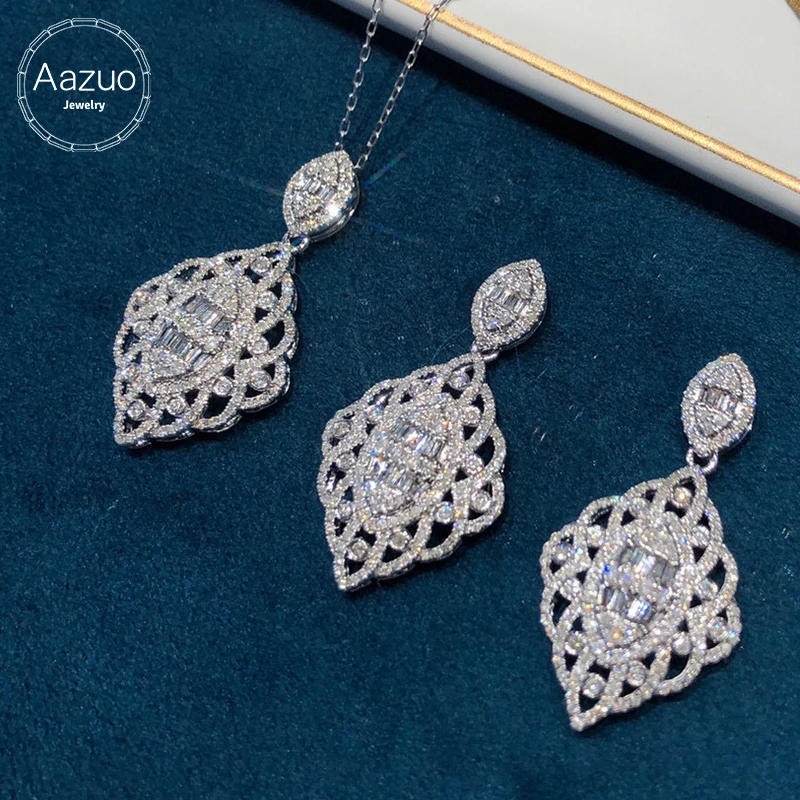 Aazuo Solid 18K White Gold Real Diamonds 0.75ct Luxury  Necklace With Real Gold Chain 45CM Gift For Women Engagement Party Au750