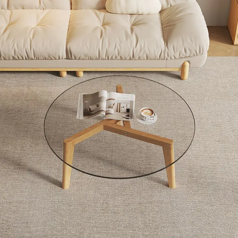 Small tempered glass coffee table Small apartment Living room round transparent table