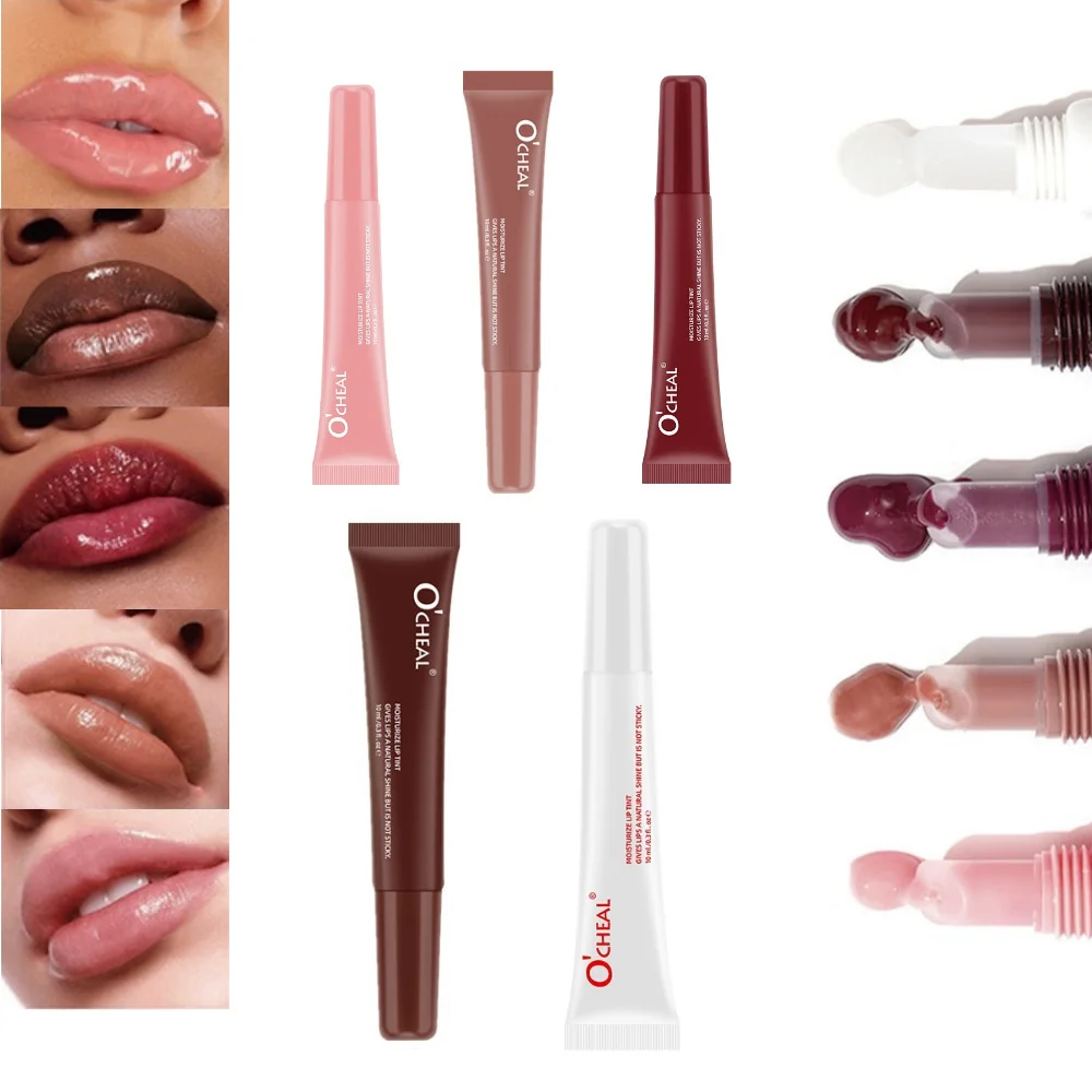 Brillo de labios hidratante de 4 colores con brillo similar al vidrio, reductor de líneas de labios, aceite labial regordete y brillo de labios líquido similar al espejo.