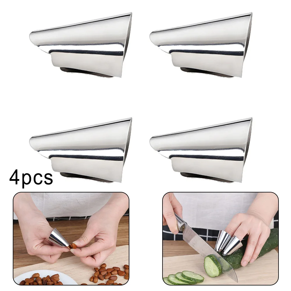 Protector de mano para dedo de acero inoxidable, Protector de dedo anticorte, cortador de verduras de seguridad, herramienta protectora de mano, accesorios de cocina, 4 Uds.